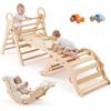 VEVOR Pikler Triangle Set Arrampicata 9 in 1 in Legno per Bimbi, uso Interno, Portata Massima 68 kg, con 2 Macchinine Cuscino Triangolo Arco e Rampa, Kit Montessori Pieghevole per Giochi Equilibrio