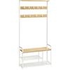 VASAGLE Appendiabiti con Scarpiera, Mobile Ingresso con 9 Ganci Rimovibili, Panca, Mensola, 30 x 85 x 180,5 cm, Corridoio Camera da Letto Appartamento, Moderno, Rovere e Bianco HSR409W09