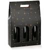 Generico Scatola PORTABOTTIGLIE da 3 posti 27x9x38.5 cm con Finestre | PORTA BOTTIGLIE 3 VANI CON MANICO MATRIMONI EVENTI SPECIALI (Nero costellazione)