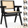 tectake® Set 6 Sedie da Pranzo con Braccioli, Stile Boho, Legno Massiccio | 62 x 56,5 x 82,5 cm, Intreccio Viennese, Schienale Largo, Verniciatura Protettiva, Gambe ad A, Max 120 kg, Nero