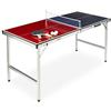 Relaxdays Ping Pong per Esterno,Pieghevole Portatile,Rete 2 Racchette 3 Palline,Alluminio MDF,67,5x151x67,5 cm,Blu/Rosso