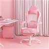 PZDO Sedia Gaming Rosa con Decorazione Rimovibile, Ergonomica Sedia da Ufficio Imbottita Kawaii Poltrona da Gaming PC con Poggiapiedi, Adolescente, Ragazza, Adulto, Regalo (Rosa-Bianco)