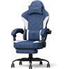 PZDO Sedia da Gaming Ergonomica con Poggiapiedi, Sedia Gamer Ufficio per PC con Poggiatesta Regolabile Poltrona Seide Gaming in Tessuto High-Tech, 150 kg, Regalo (Blu)