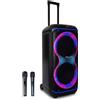 EXTREME SOUND Cassa audio Trolley doppio Woofer 10" pollici ricaricabile con due microfoni