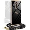 YAMCCCSE Cover per Xiaomi Redmi Note 8 Pro con Collana Amore Cuore Custodia per Silicone Sottile Laccio Tracolla Case con Protezione Fotocamera Dorata Placcatura Cornice Paraurti, Nero