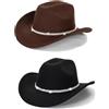 Tefrine 2 cappelli da cowboy occidentali per uomo donna classico Fedora cappello con fibbia cintura nero