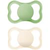 MAM Air Succhietto 6-16 mesi, Set da 2 ciucci, Crema/Verde | Con porta ciuccio sterilizzatore portatile, Tettarella ortodontica in caucciù naturale, Mascherina curva, Senza BPA/BPS