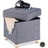 Relaxdays Sgabello con Contenitore, Imbottitura Morbida, Trapuntata, con Fodera di Stoffa HLP: 40 x 38 x 38 cm, Grigio