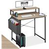 tectake® Scrivania 80x55x90cm con Ripiano rialzato per Monitor, Scrivania Gaming per Casa e Ufficio, Ideale Computer Portatile o Computer Fisso, Piedini Regolabili, Stile Industriale - Legno Chiaro