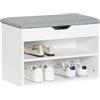 SoBuy Panca Scarpiera Ingresso Scarpiera Slim con Seduta Imbottita Contenitore Ripiani Cassapanca Panca Contenitore Bianco e Grigio 60x30x44 cm Portata 120kg FSR25-HG