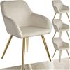 tectake® Set 4 Sedie Sala da Pranzo Effetto Velluto, Sedie Soggiorno con Morbida Imbottitura, Seduta Ergonomica, Poltrone Velluto Versatili, Sedie Design Moderno- Crema/Oro