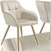 tectake® Sedie da Pranzo Effetto Velluto Trapuntato, Elegante, Imbottitura Schiuma Alta Densità, Gambe in Acciaio, Montaggio Semplice - Crema/Oro, 1 Sedia