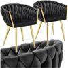 tectake® Set di 2 Sedie da Pranzo con Braccioli, Sedie Soggiorno in Velluto Extra Fine, Design Elegante a Nodo, Poltrone Velluto con Morbida Imbottitura, Sedie per Sala da Pranzo Versatili - Nero/Oro
