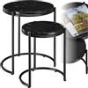 tectake® Set di 2 tavolini salotto in marmo, base in metallo, tavolino da caffè, tavolo basso rotondo, tavolino basso in marmo moderno per salotto, soggiorno,metallo, tavolo da balcone - Nero/Nero