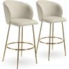 tectake® Set da 2 Sgabelli, Sgabello da Bar alto con Schienale Imbottito in Velluto con poggiapiedi, Gambe in Acciaio Zincato, Piedini Antiscivolo, Per Cucina, Bar, Sgabello da Bistrot - Crema/Oro