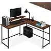 tectake® Scrivania angolare 140x130x76,5 cm, Scrivania Gaming Casa e Ufficio, Ideale Computer Portatile o Computer Fisso, Ripiano rialzato per Monitor, Scrivanie Stile Industriale - Legno Scuro