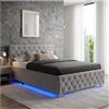 tectake® Letto Matrimoniale Imbottito con Rete a Doghe, Letto Contenitore Matrimoniale e Illuminazione LED, Struttura in Acciaio, Velluto Trapuntato Chesterfield, con Telecomando, 180x200 cm - Grigio