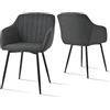 Goeurvant Set di 2 Sedie da Pranzo con Braccioli, Poltroncina Imbottita in Lino per Cucina e Soggiorno, Sedie Moderne con Gambe in Metallo, Grigio antracite