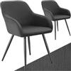 tectake® Set 2 Sedie Velluto a Coste con Braccioli, Sedia Sala da Pranzo con Gambe in Acciaio, Comoda Poltrona Salotto con Imbottitura Schiuma ad Alta Densità, Poltrona Antiscivolo - Antracite/Nero