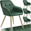tectake® Sedie da Pranzo Effetto Velluto Trapuntato, Elegante, Imbottitura Schiuma Alta Densità, Gambe in Acciaio, Montaggio Semplice - Verde Scuro/Oro, 4 Sedie