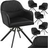 tectake® Set di 6 Sedie Girevoli in Velluto, Sedie Sala da Pranzo con Imbottitura, Sedie Moderne con Braccioli e Gambe in Acciaio, Ideali per Sala da Pranzo, Ufficio o Salotto - Nero/Nero