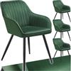 tectake® Sedie da Pranzo Effetto Velluto Trapuntato, Elegante, Imbottitura Schiuma Alta Densità, Gambe in Acciaio, Montaggio Semplice - Verde Scuro/Nero, 4 Sedie