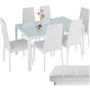 TecTake® Set di Mobili per Sala da Pranzo, 6 Sedie in Similpelle Resistente, Tavolo con Piano in Vetro, Design Moderno, Piedini SalvaPavimento, Ideale per Cucina e Soggiorno - Bianco