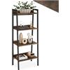 tectake® Scaffale a Scala, Libreria Verticale con 4 Ripiani, Struttura in Acciaio porta libri, Libreria Verticale, Facile Montaggio - 57,5x34x138 cm - Legno industriale scuro