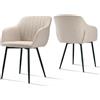 Goeurvant Set di 2 Sedie da Pranzo Beige con Braccioli, Poltroncina Imbottita in Lino per Cucina e Soggiorno, Sedie Moderne con Gambe in Metallo