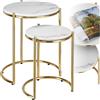 tectake® Set di 2 tavolini salotto in marmo, base in metallo, tavolino da caffè, tavolo basso rotondo, tavolino basso in marmo moderno per salotto, soggiorno,metallo, tavolo da balcone - Bianco/Oro