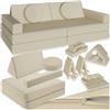 tectake® Divano Modulare da Gioco 8 Pezzi, Divanetto per Bambini con Imbottitura in Gommapiuma, Tessuto di Lino, Coperture Rimovibili, Funzione Letto, Impilabile, 120 cm - Beige