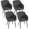 Goeurvant Set di 4 Sedie da Pranzo con Braccioli, Poltroncina Imbottita in Lino per Cucina e Soggiorno, Sedie Moderne con Gambe in Metallo, Grigio antracite