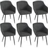 Goeurvant Set di 6 Sedie da Pranzo con Braccioli, Poltroncina Imbottita in Lino per Cucina e Soggiorno, Sedie Moderne con Gambe in Metallo, Grigio antracite