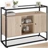 tectake® Credenza Cucina Versatile 100x38x80,5cm, Credenza Soggiorno con Mensole Regolabili, Lastra Removibile in Vetro e 2 Porte Magnetiche, Salotto, Ufficio, Casa e Cucina - Legno Industriale Chiaro