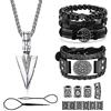 ADRAMATA Collana Vichinga per Uomo Bracciale Vichinghi Collana Martello di Thors Perline Barba Vichinga Perline Capelli Bracciali in Pelle Uomo Braccialetti Perline Gioielli Vichinghi Regali Uomo