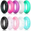 Longbeauty Confezione da 10 fedi nuziali da uomo e da donna, flessibili e confortevoli, in silicone, colore: nero, rosso, blu, giallo, rosa, bianco, verde, viola, 4 UK, Silicone, Non pietra preziosa