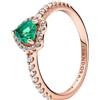 PANDORA Timeless Anello con cuore placcato in oro rosa 14 k con cristallo verde e zirconia cubica trasparente, 48