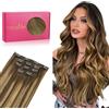 WENNALIFE Extension Capelli Veri Clip, 50cm 80g 5Pezzi Balayage Marrone Cioccolato a Biondo Caramello Extension Clip Capelli Veri Lisci Umani Extension Con Clip Naturali Extension Capelli Veri