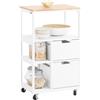 SoBuy Carrello Cucina con Ruote Salvaspazio per Piccoli Spazi, Mobiletto Cucina con Cassetti e Ripiani, Carrello con Ruote Portatutto da Cucina, Isola Cucina Compatta Bianco 53x37x89 cm FKW111-WN
