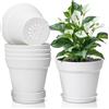 T4U Vaso per Piante da Interno 19 cm in Plastica con Sottovaso Set da 6 Vasi Rotondi con Fori di Drenaggio per Erbe e Piante Vasi per Orchidee per Casa Balcone Bianco