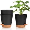 T4U 16.5cm Vasi per Piante Autoirriganti Set di 3, Vasi da Esterno Plastica Rotonda, Vasi Decorativi Interno Moderni con Sottovasi per Casa e Ufficio, Nero