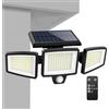 Generico - 2500 LM Sensore di Movimento Lampada Impermeabile con Telecomando - A LED Da Parete Con 3 Teste | per Patio Cortile Albero Compleanno Casa Portico Esterno Giardino