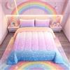 Loussiesd Set di biancheria da letto con Trapunta trapuntato a forma di stella e luna, per bambini e ragazze, colore: rosa e blu