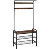 tectake® Appendiabiti da Terra, Mobile Ingresso, Attaccapanni con Panca da Ingresso, Porta Abiti, Armadio Salvaspazio, Ganci Rimovibili - 85,5 x 36 x 184 cm - Legno Industriale Scuro