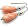 Generico Orecchini in Argento 925 e Gocce Corallo Rosa, Pendenti Lunghi, Gioielli Minimalisti, Bijoux Matrimonio, Made in Italy