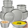 tectake® Set stoviglie 24 pezzi terracotta, servizio piatti 6 persone, set piatti moderni grandi, piccoli, fondi, ciotole, gres smaltato, design moderno, adatto lavastoviglie microonde - Grigio