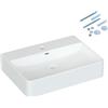 AQUABATOS Lavabo in ceramica bianca, rettangolare, 60 x 42 cm, per lavabo, lavabo sospeso, lavabo da parete, bagno con foro per rubinetto, troppopieno, viti