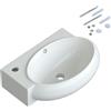 AQUABATOS Lavabo in ceramica, piccolo lavabo a mano, bianco, rettangolare, ovale, 44 x 29 cm, per bagno, ospiti, WC, foro per rubinetto sinistro, troppopieno, viti prigioniere, senza rubinetto, senza valvola di