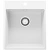 PRIMAGRAN Lavello da Cucina Bianco 43x50cm, Lavandino in Granito a 1 vasca + Sifone Classico, Lavabo da Cucina Incasso al Mobile 45cm - Riga S126