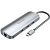 Vention Multi-function USB-C to HDMI/USB3.0x3/RJ45/SD/TF/TRRS 3.5mm/PD Docking Station 0.15M Gray Aluminum Alloy Type